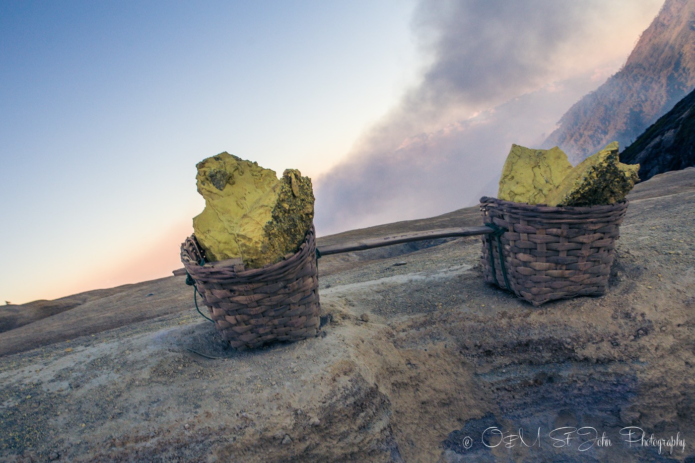 Sulfur baskets at Ijen Crater