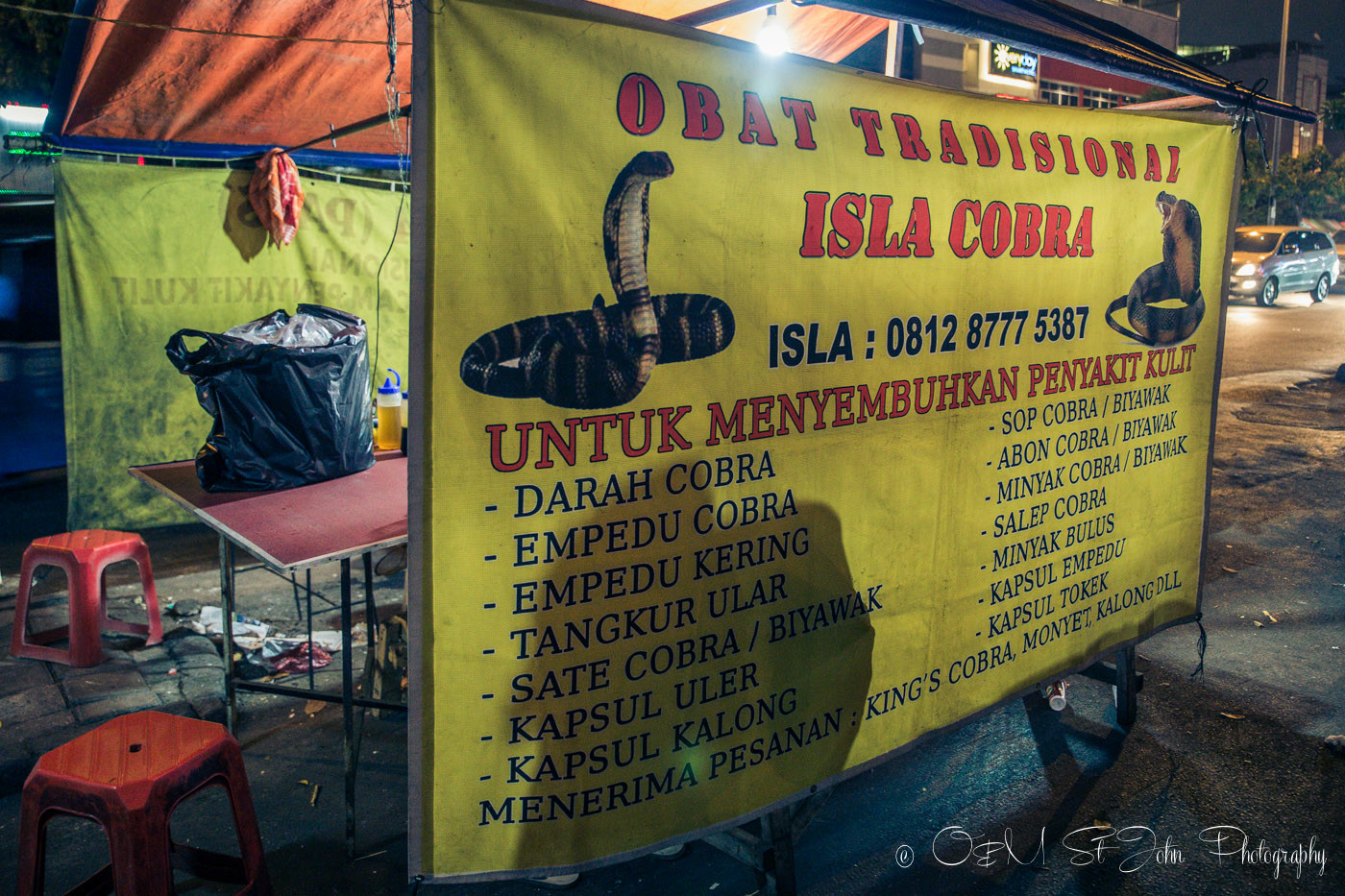 Menu at the stall on Jalan Mangga Besar, Jakarta. Indonesia