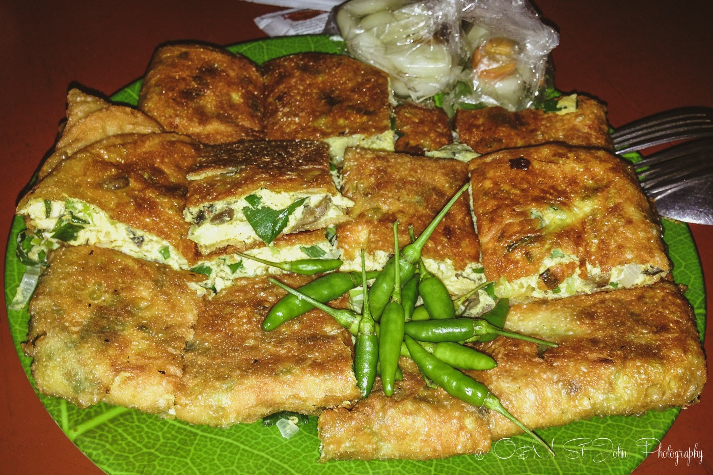 Martabak with egg and chives. Indonesian Food