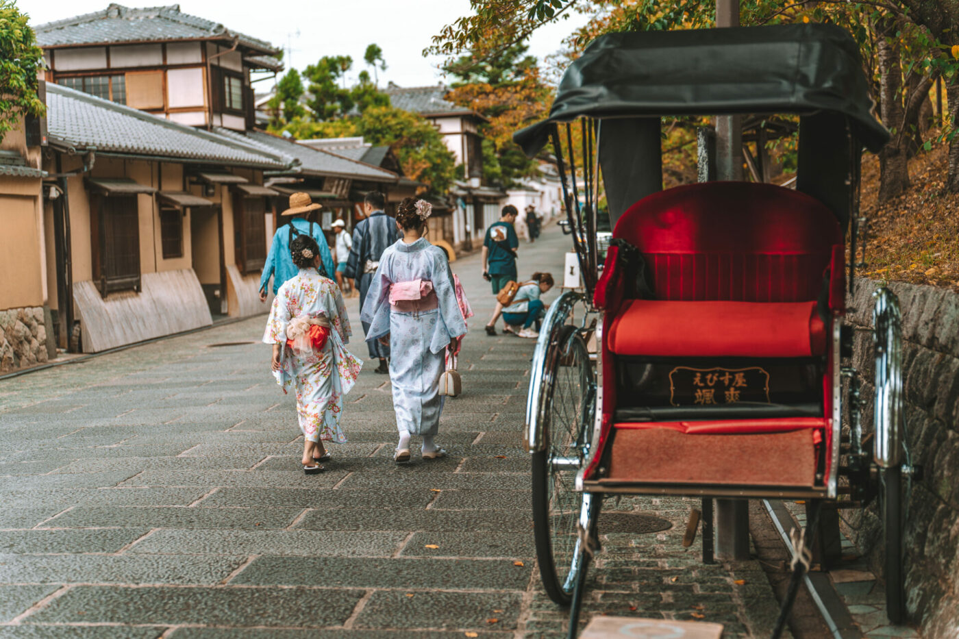 People walking in their kimonos in Gion, Kyoto