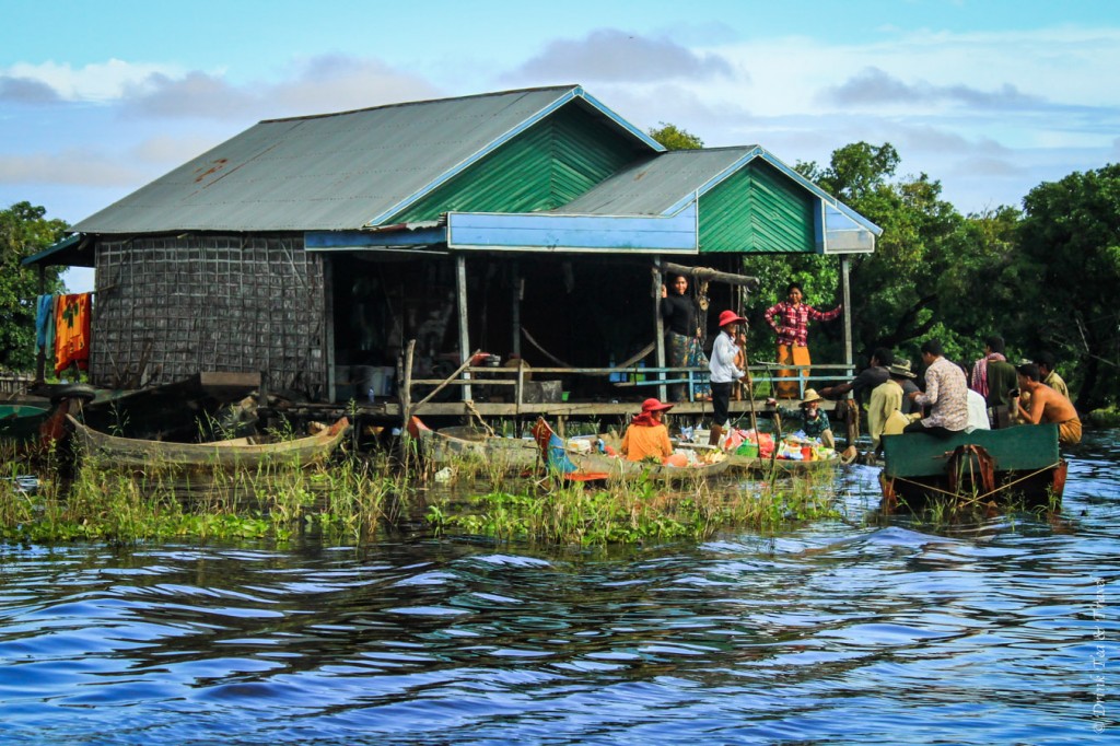 Kampong Phluk residents selling produce at a make shift floating market