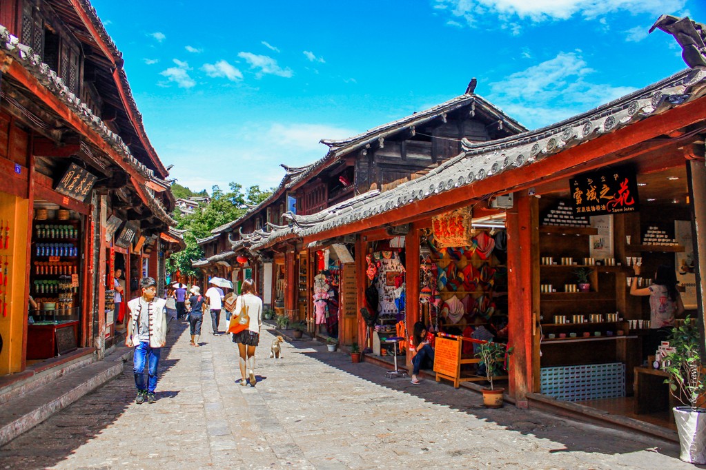 Shops lining the streets in Lijiang, China