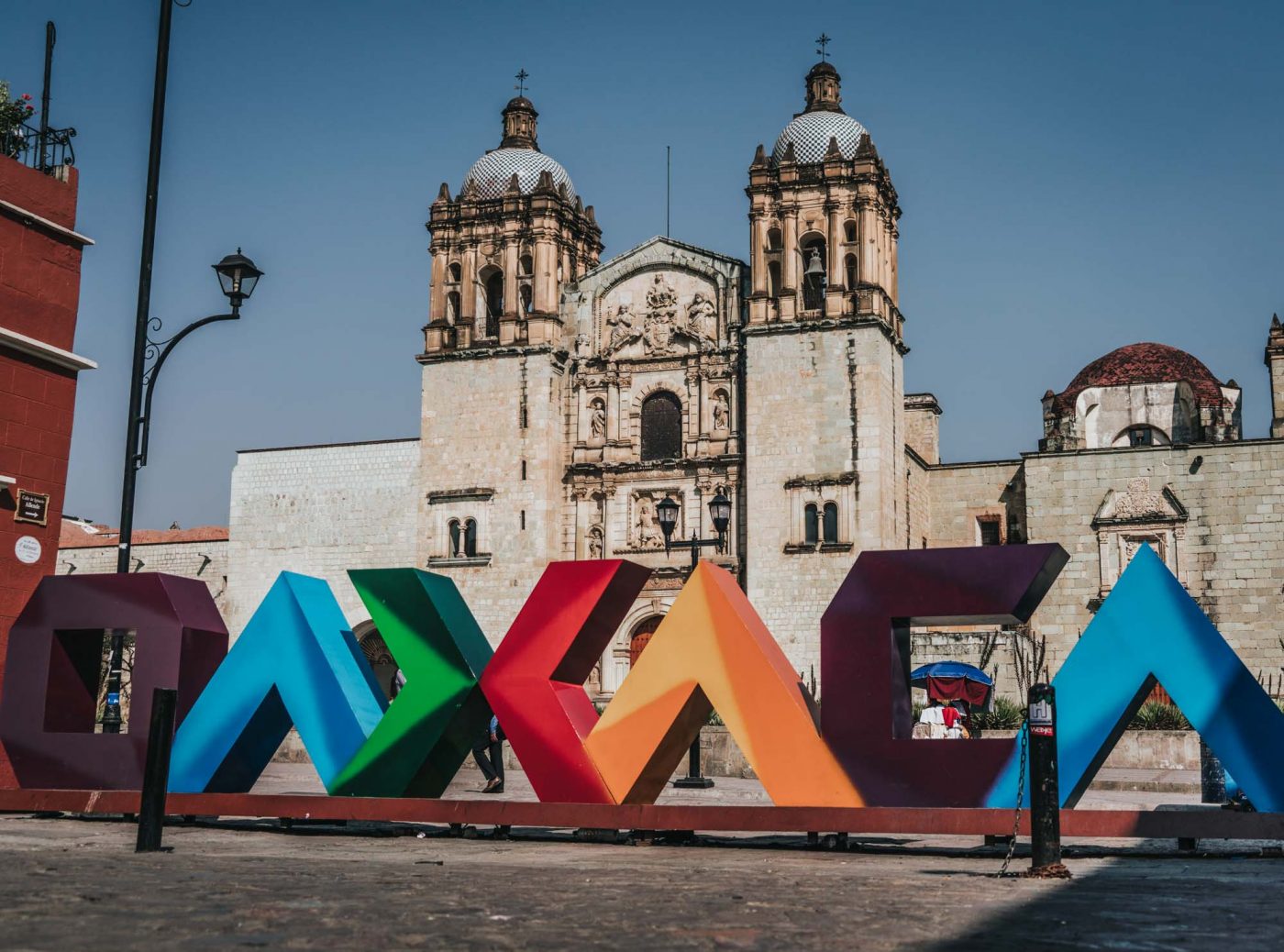 Oaxaca sign in front of Santo Domingo Church