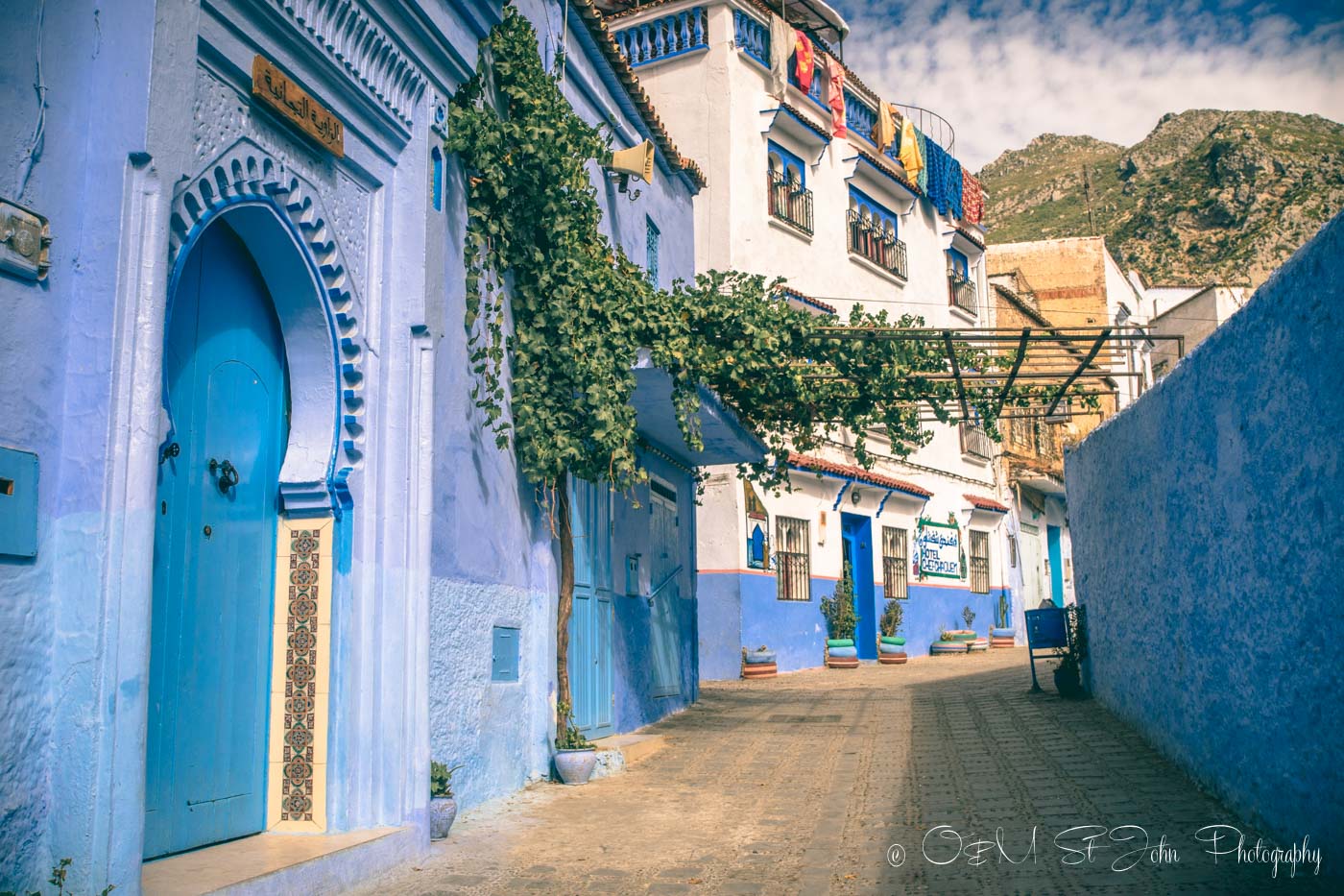 Picture perfect street in Chefchaouen, Morocco