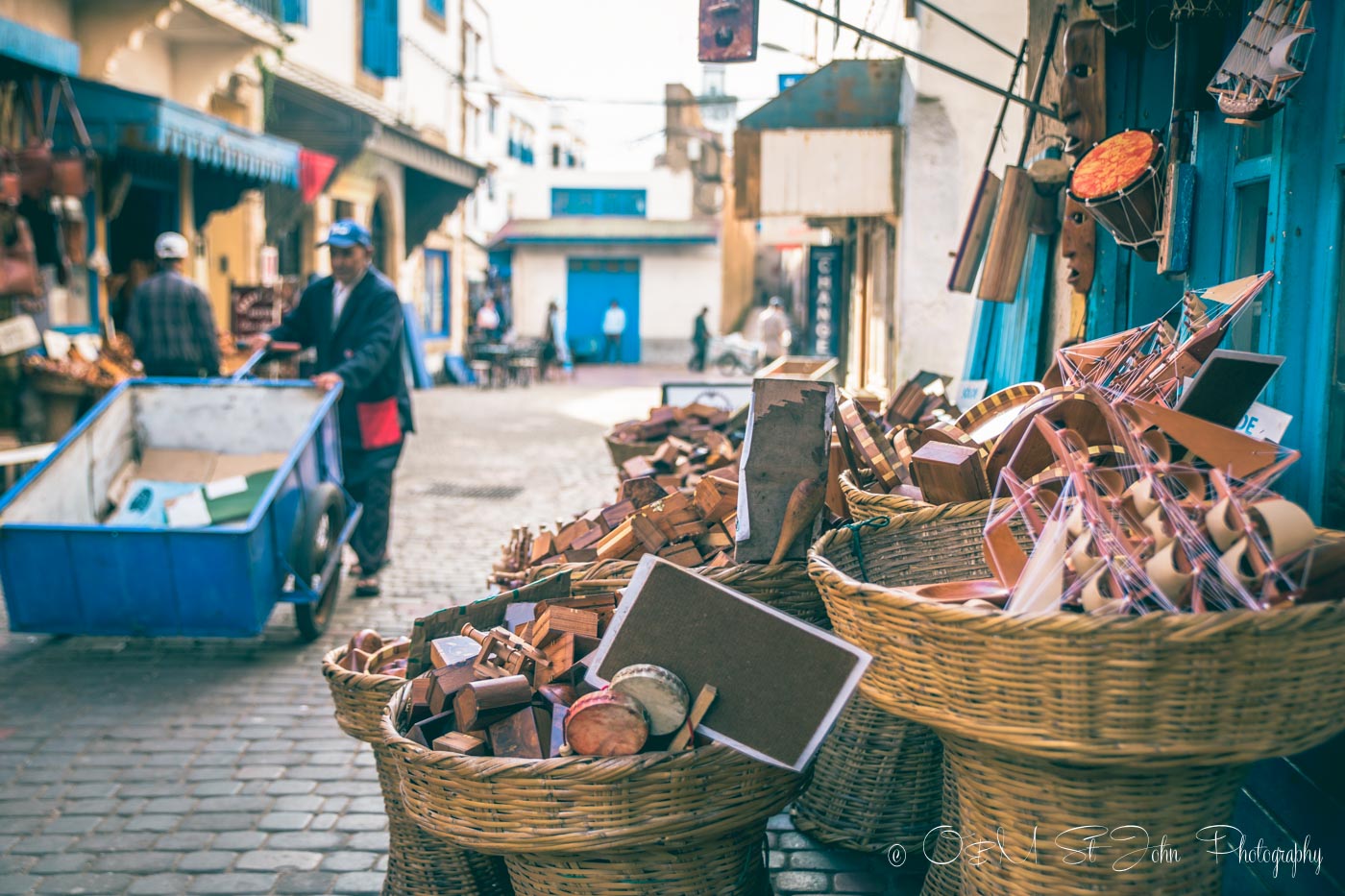 Souvenir shops line the main street in the medina. Essaouira. Morocco