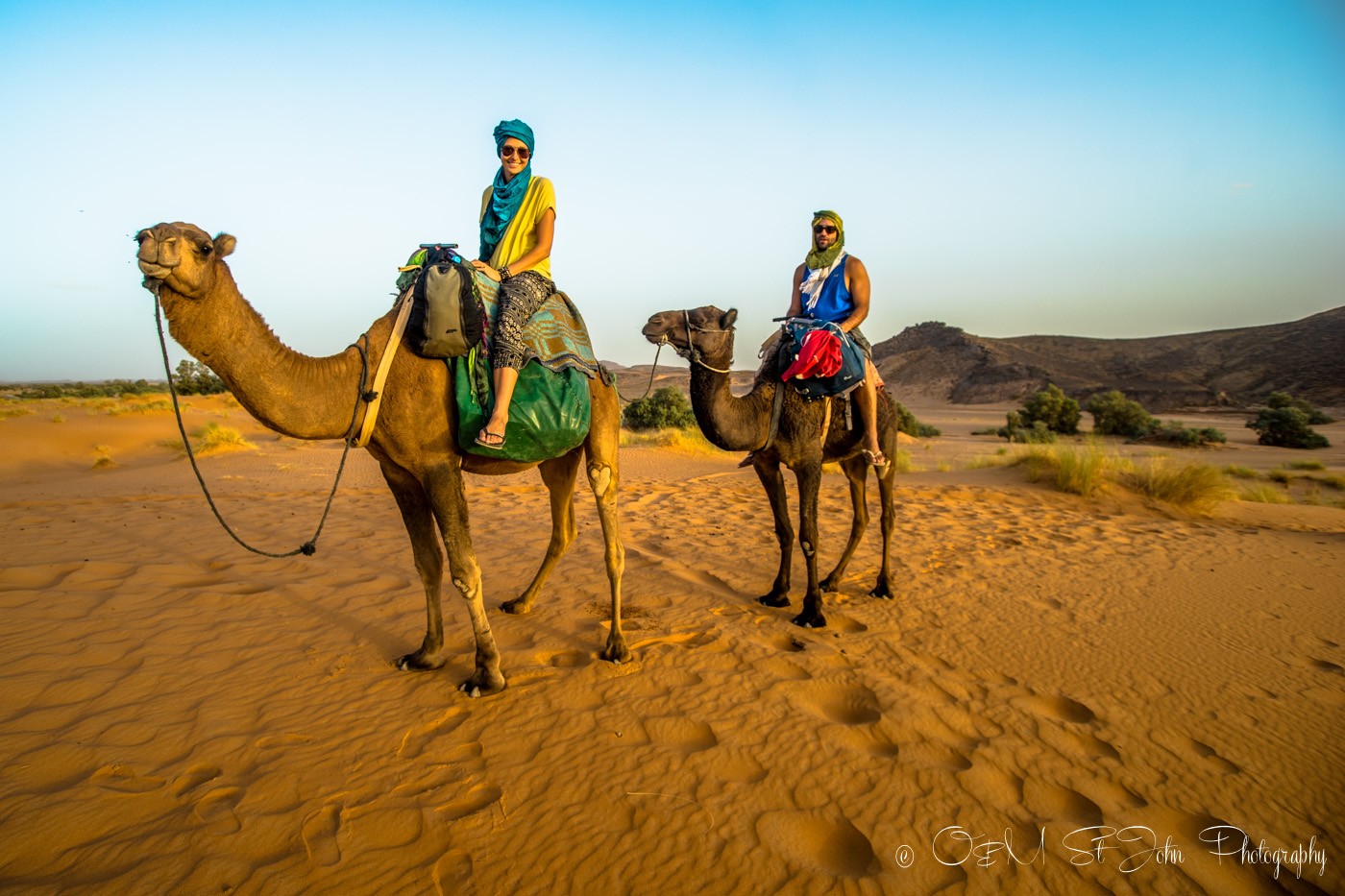 Max and Oksana and our camels in the Sahara Desert, Erg Chebbi. Morocco