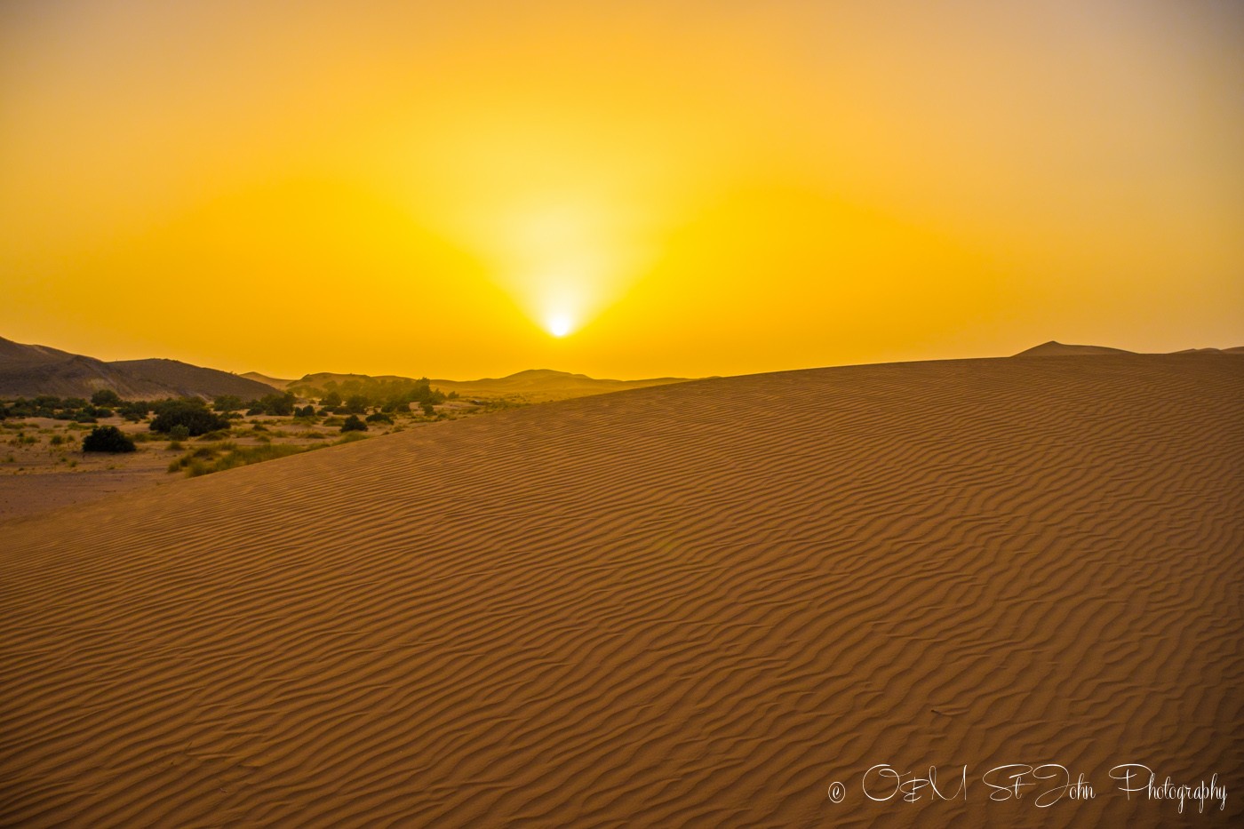 Sunset in Sahara Desert. Erg Chebbi. Morocco