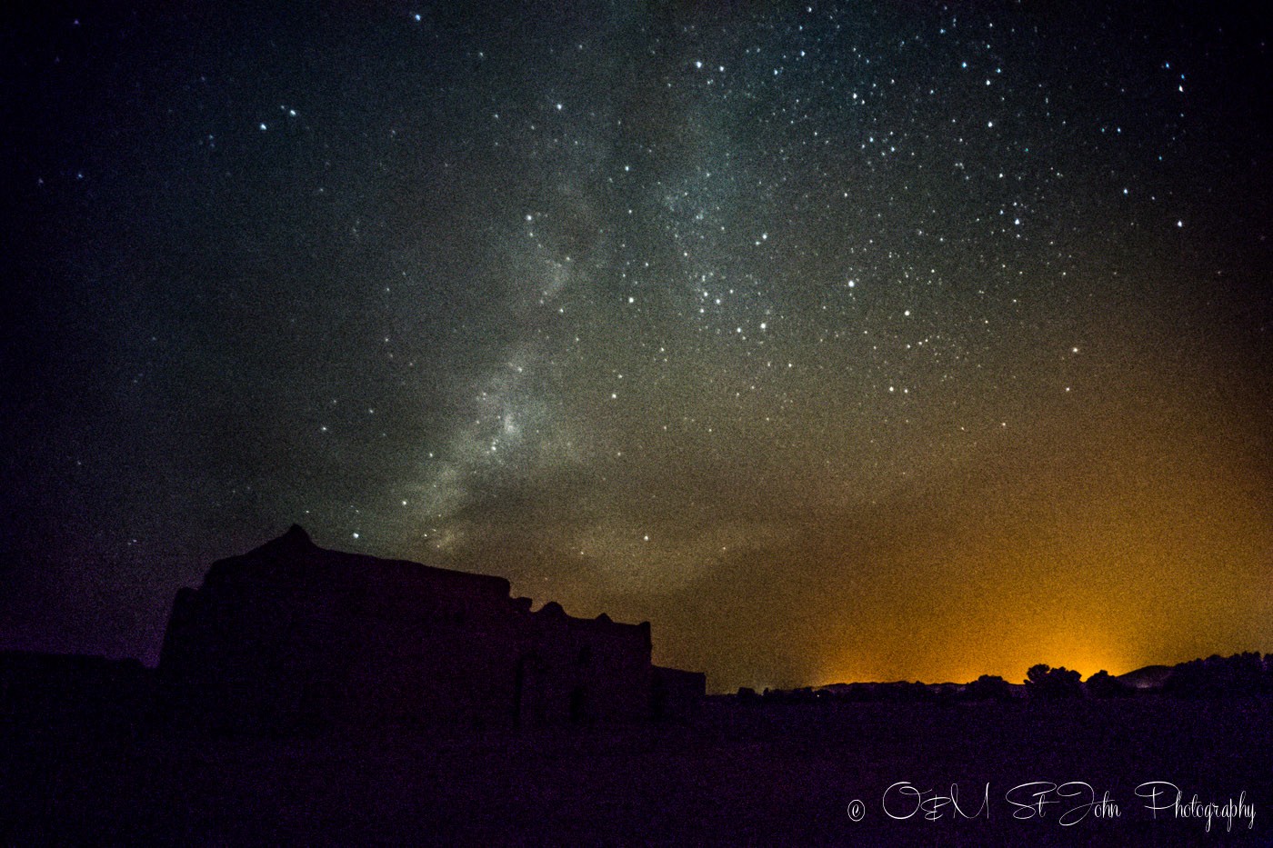 Starry sky over the nomad hut in Sahara Desert. Morocco