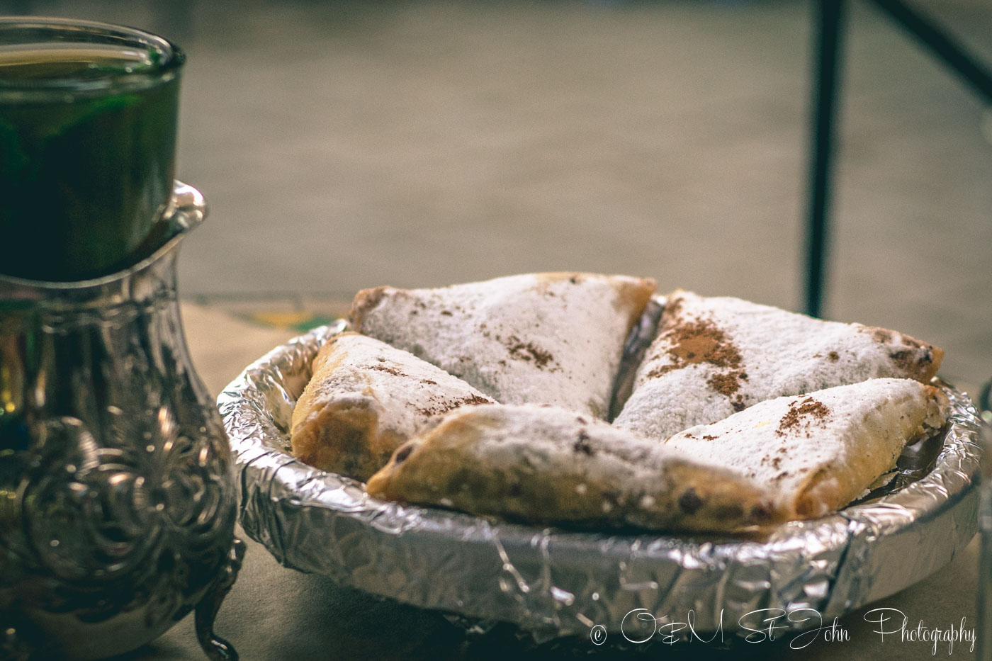 Moroccan food: Bastilla served with mint tea