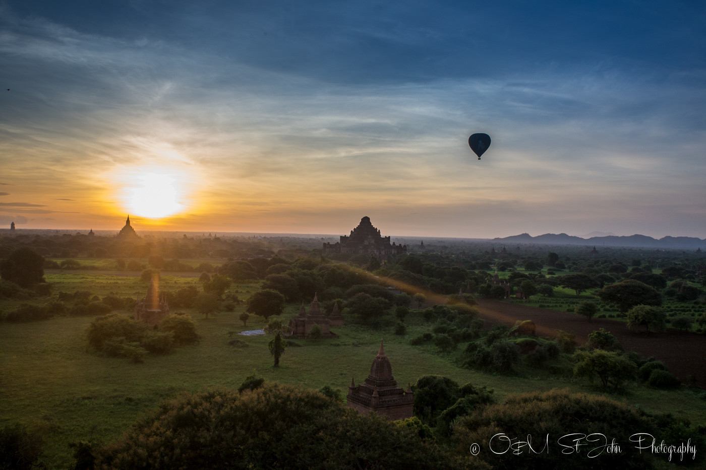 Hot air balloon at sunrise in Bagan. Myanmar