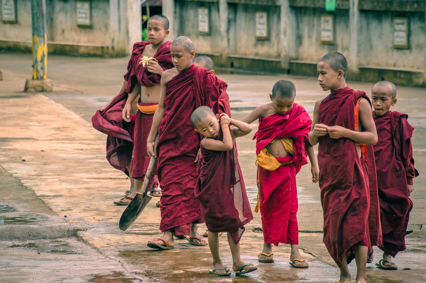 Novice Burmese monks at the monastery. Myanmar