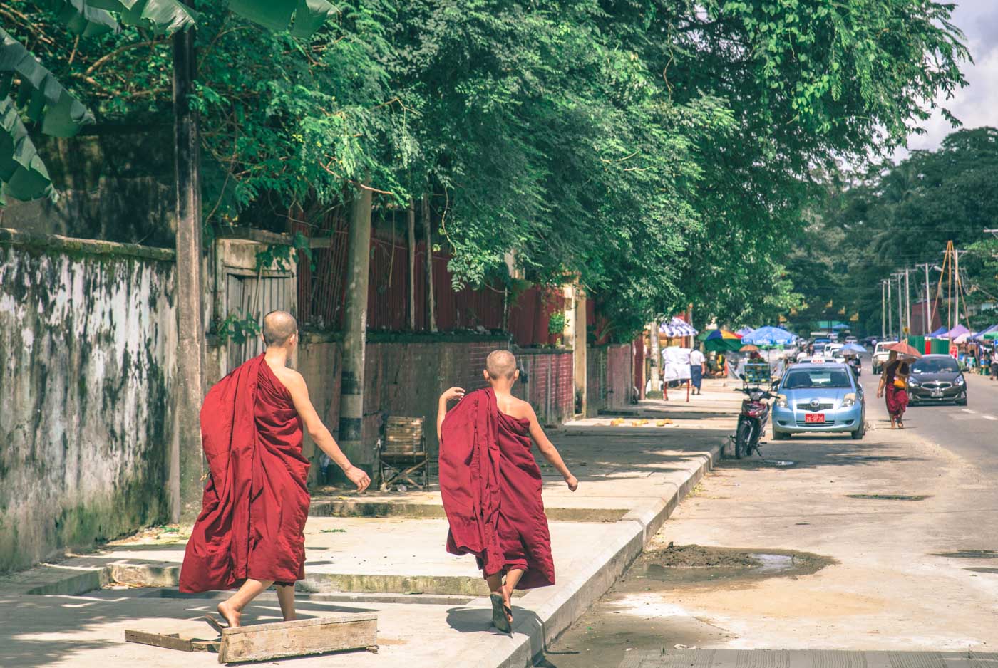 Burmese Monks of the streets of Yangon. Myanmar