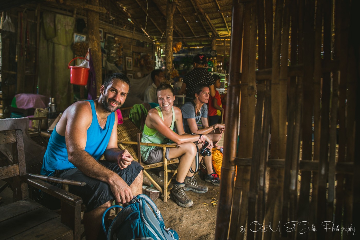 Taking abreak at a tiny shop along the trek to the hill tribe village in northern Myanmar