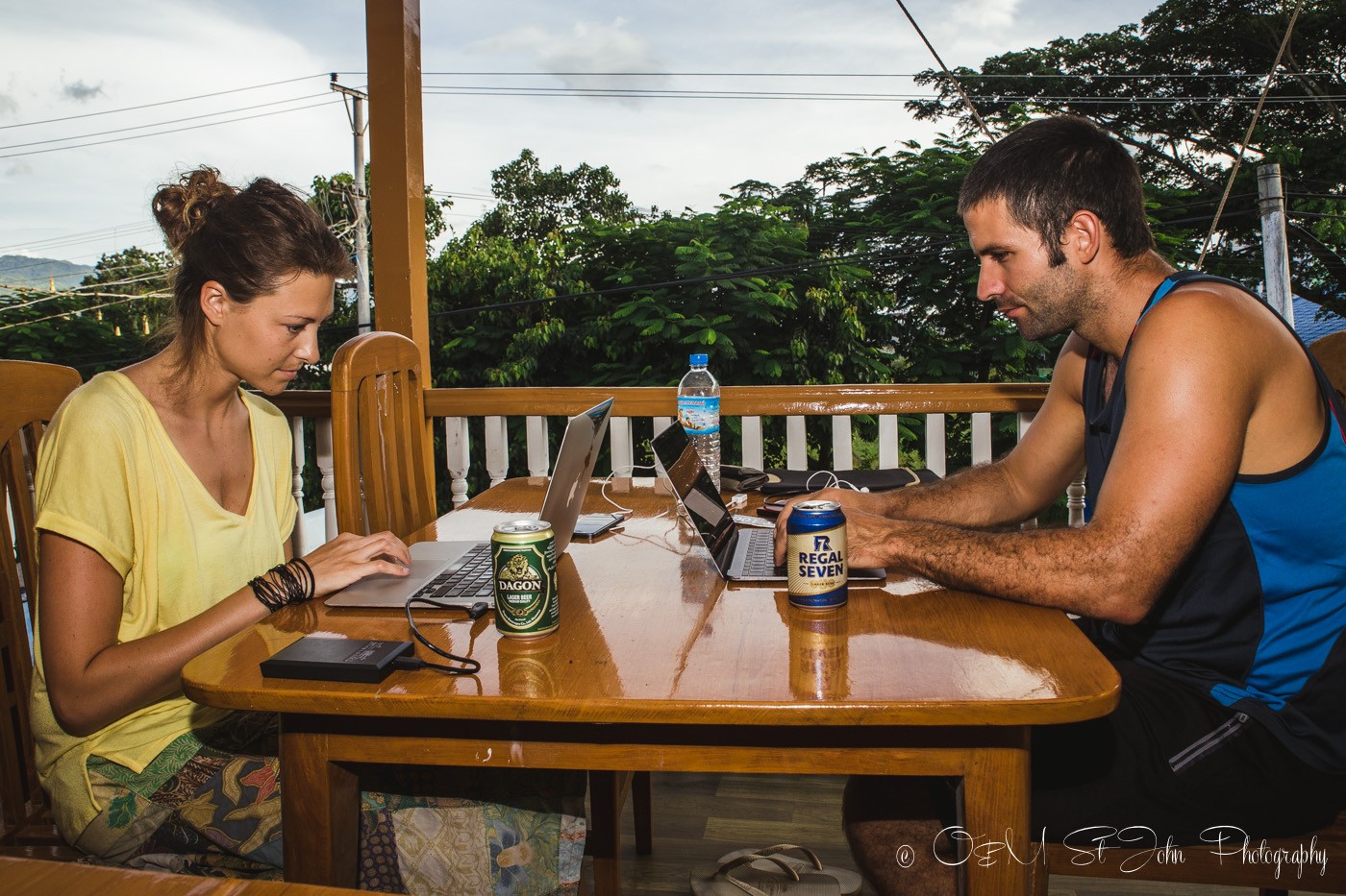 Max & Oksana working on laptops in Inle Lake, Myanmar.
