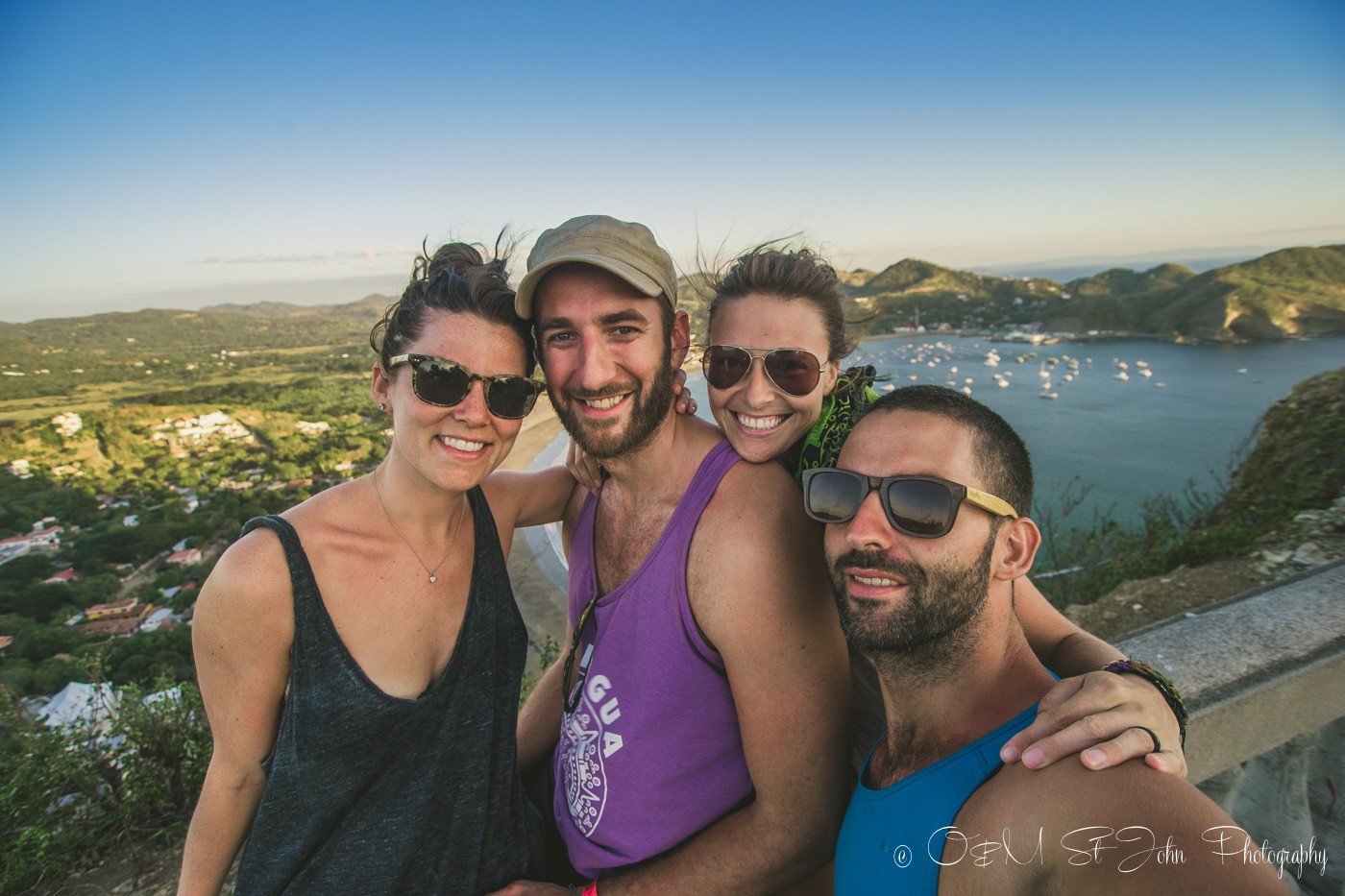 Max, Oksana and friends at the top of Christ of Mercy Statue. San Juan del Sur. Nicaragua