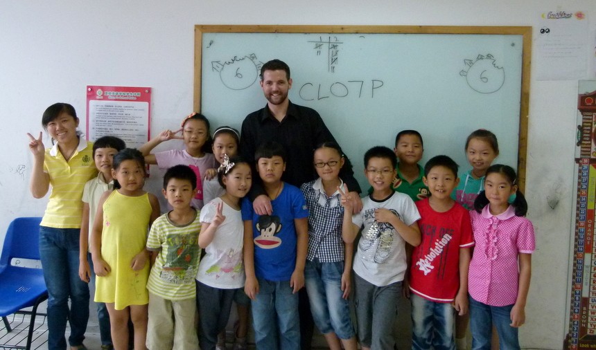 Nick with one of his classes. Photo courtesy of Goats on the Road
