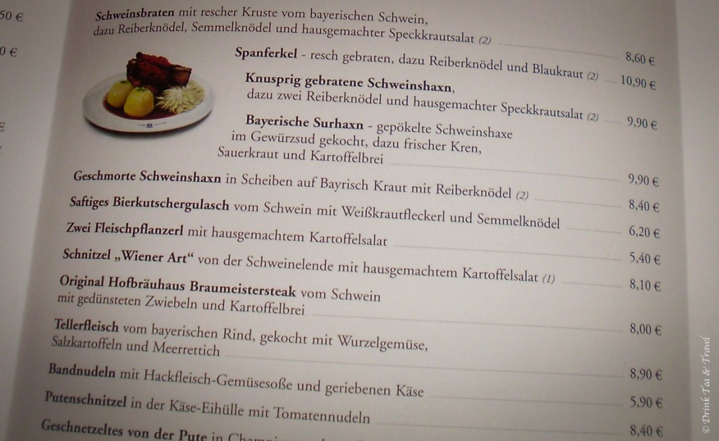 A menu sample at Höfbrauhaus