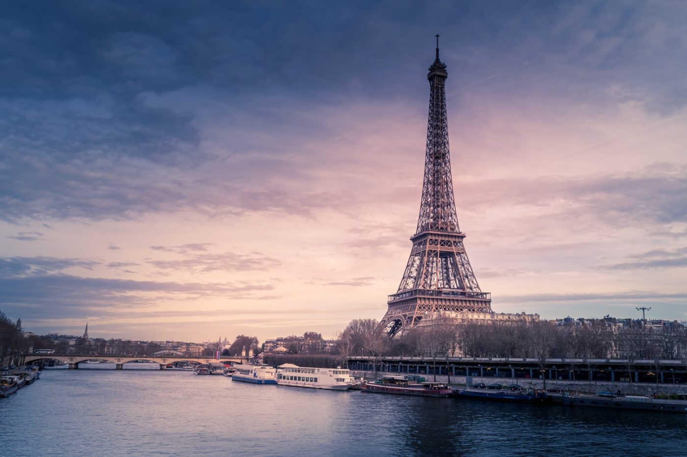 Paris Eiffel Tower at dusk. 