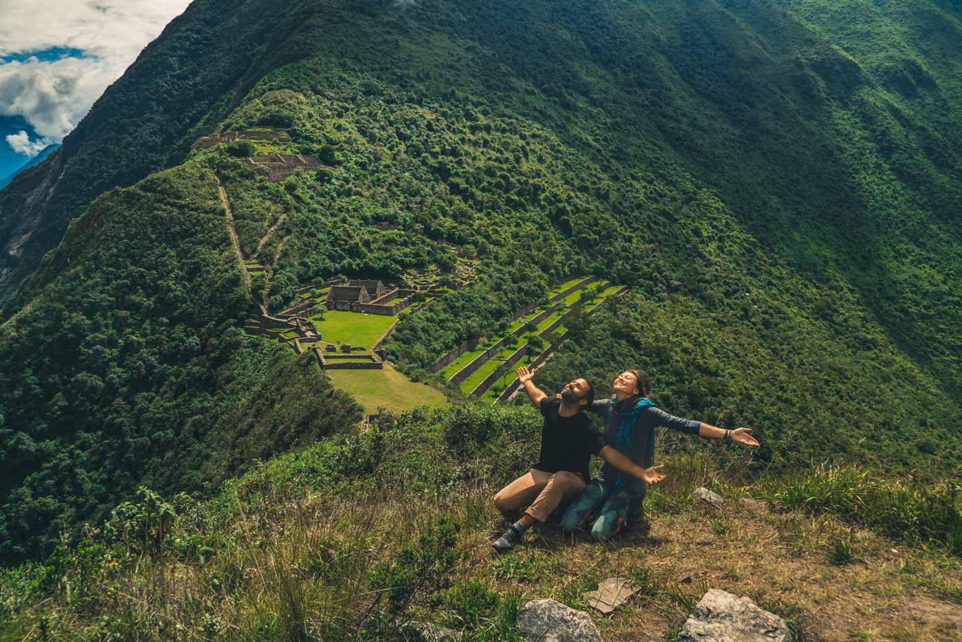 Giving thanks to Pachamama on the ceremonial platform at Choquequirao ruins