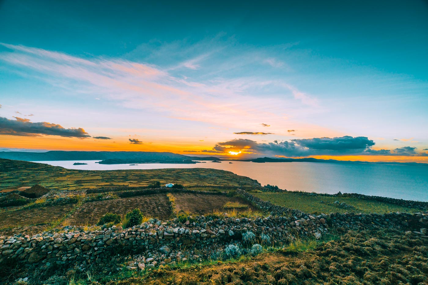 Sunset view from Pachatata on Amantani Island, Lake Titicaca