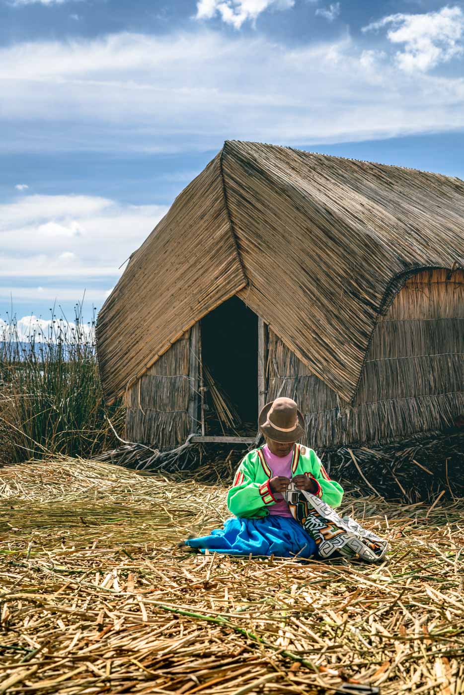 Local woman weaving on Uros Island