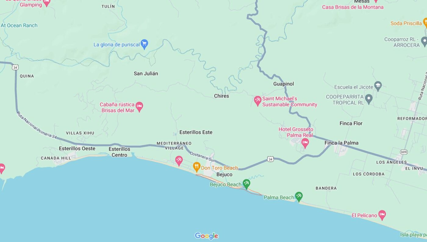 Playa Bejuco Map, Costa Rica