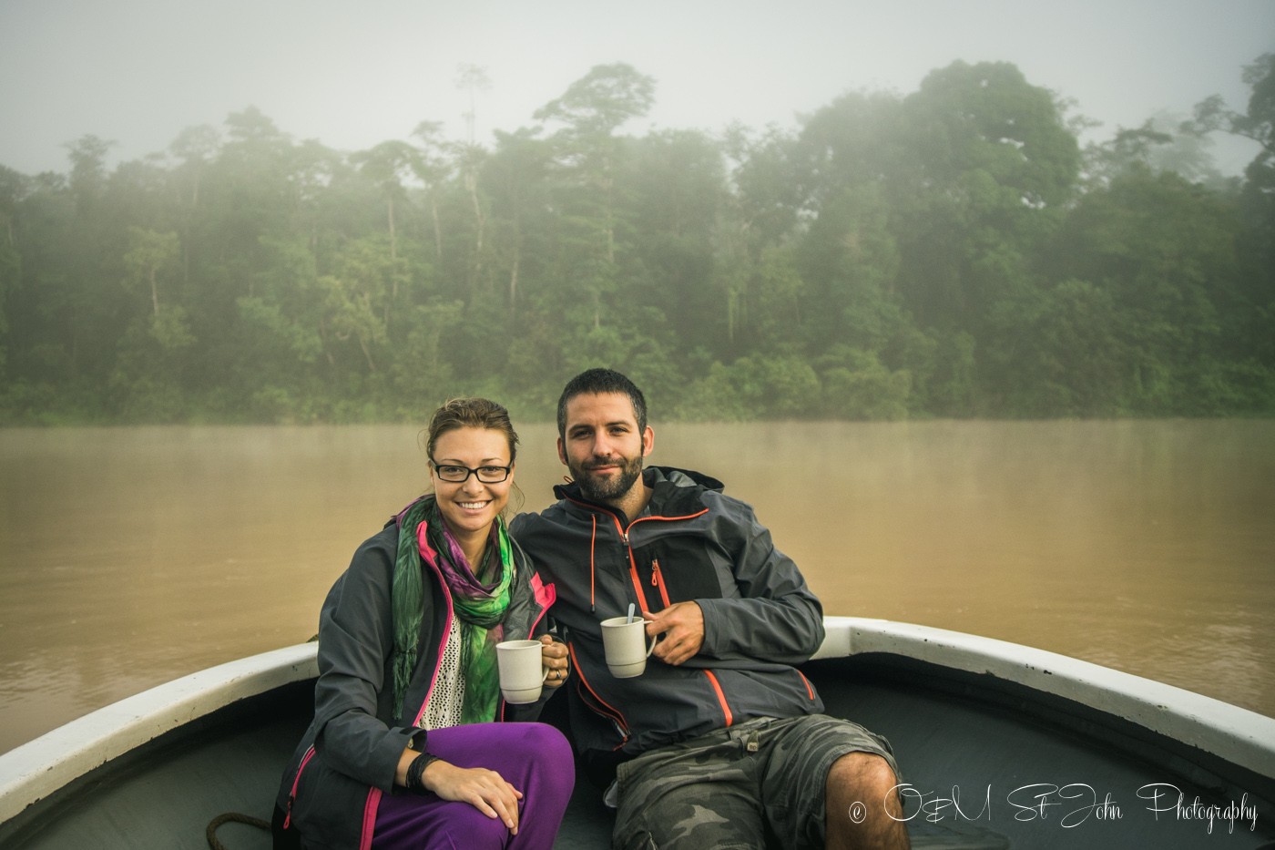 Max & Oksana on Kinabatangan River. Sabah. Malaysian Borneo