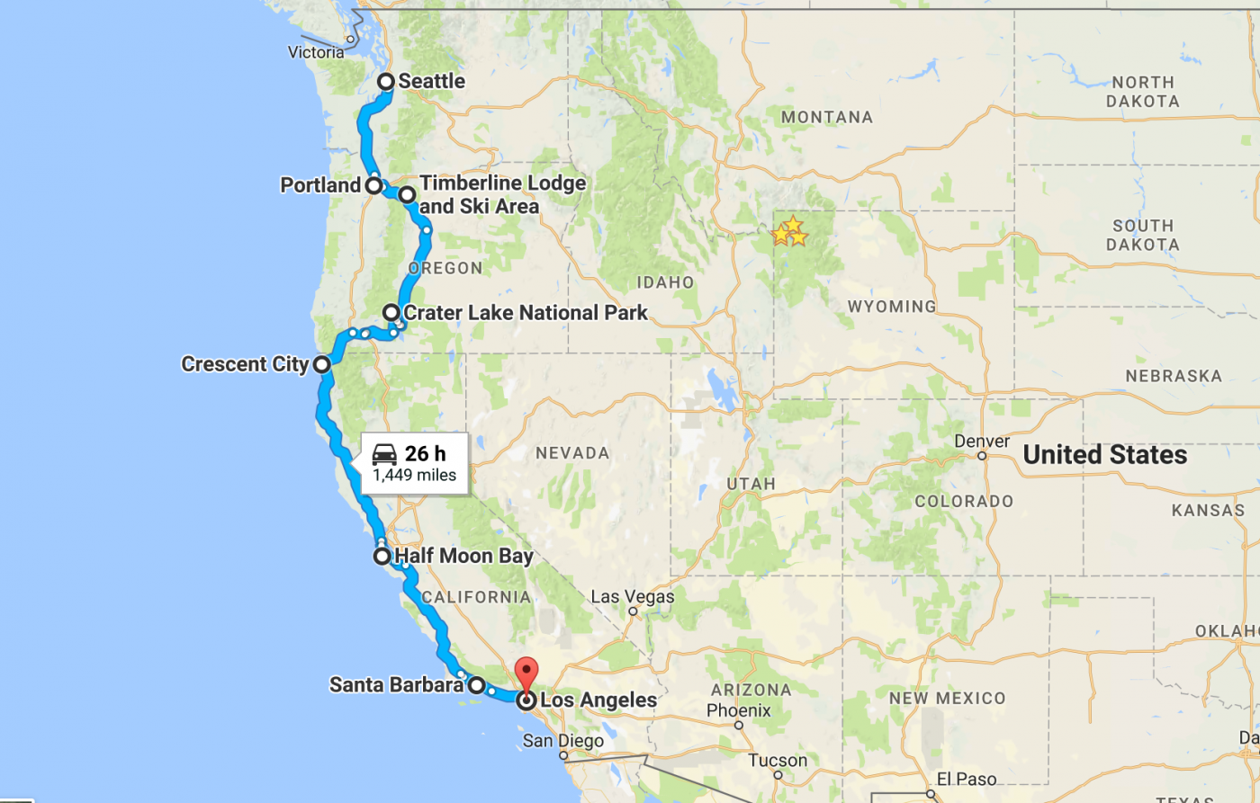 West Coast Itinerary Route. See google version HERE