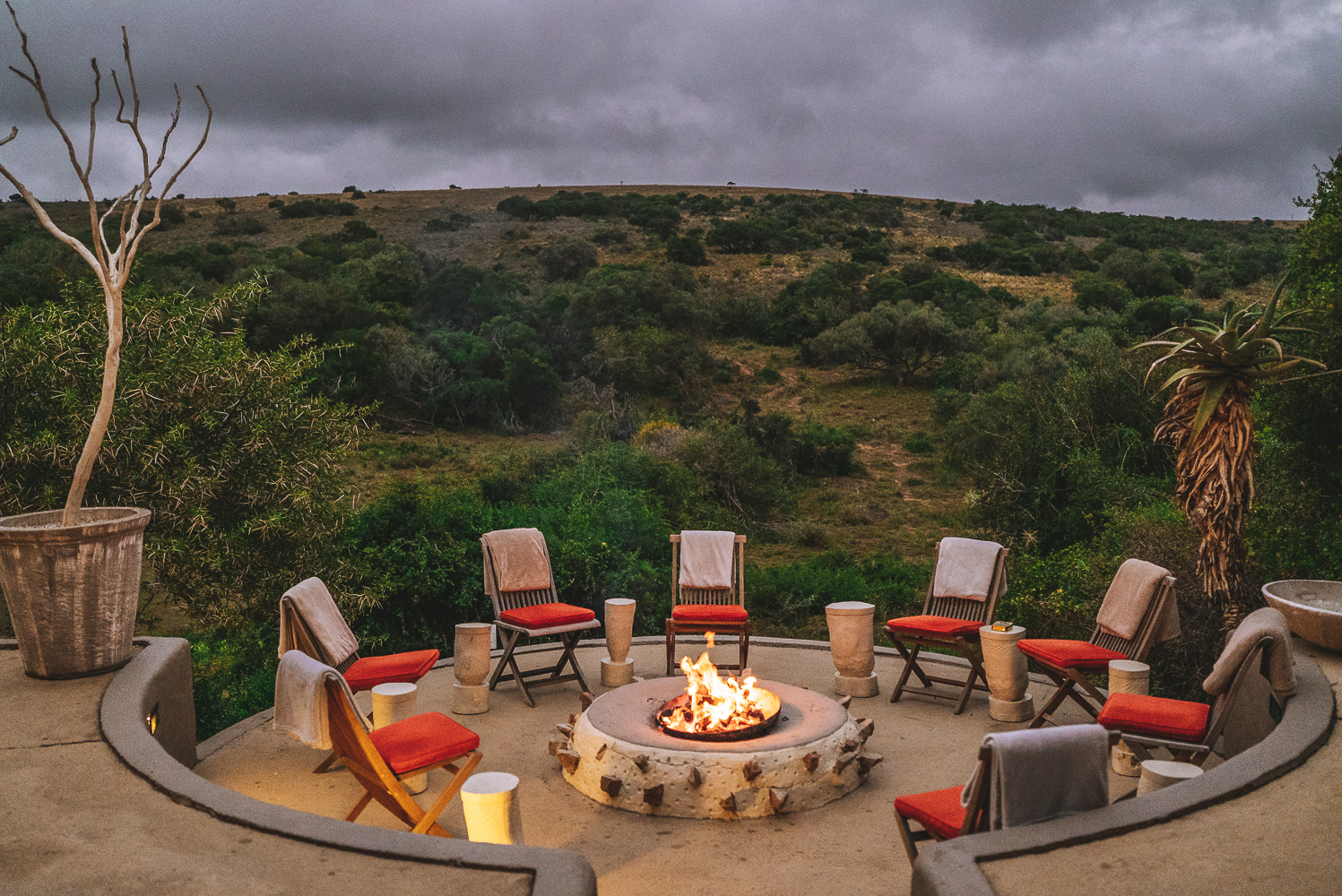 Fire pit at the At the Amakhala Safari Lodge, safari lodges in South Africa