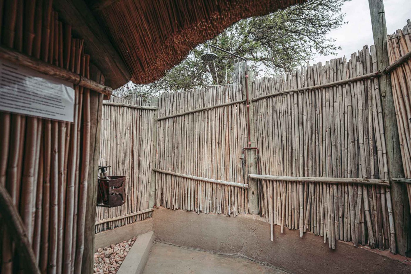 Outdoor shower inside the huts at Umlani Bush Camp