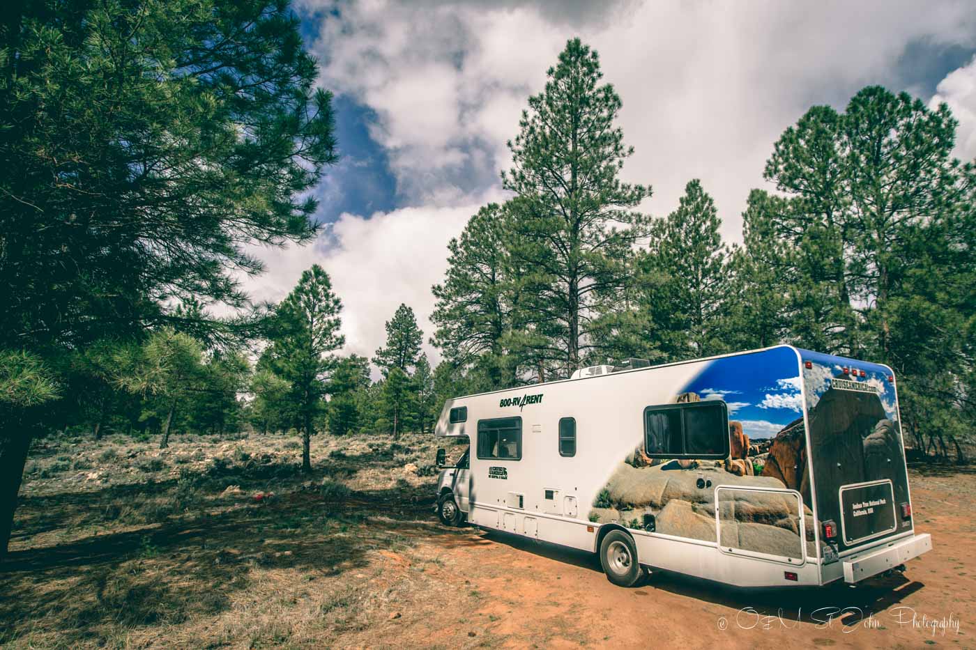 Cruise America RV parked in Kaibab National Forest. Arizona. USA Road Trip