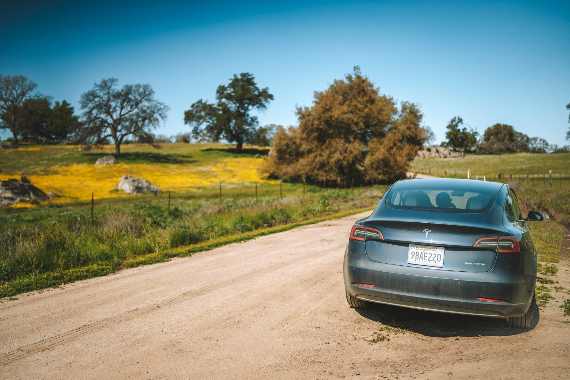 Our rental Tesla on the roads of Madera County