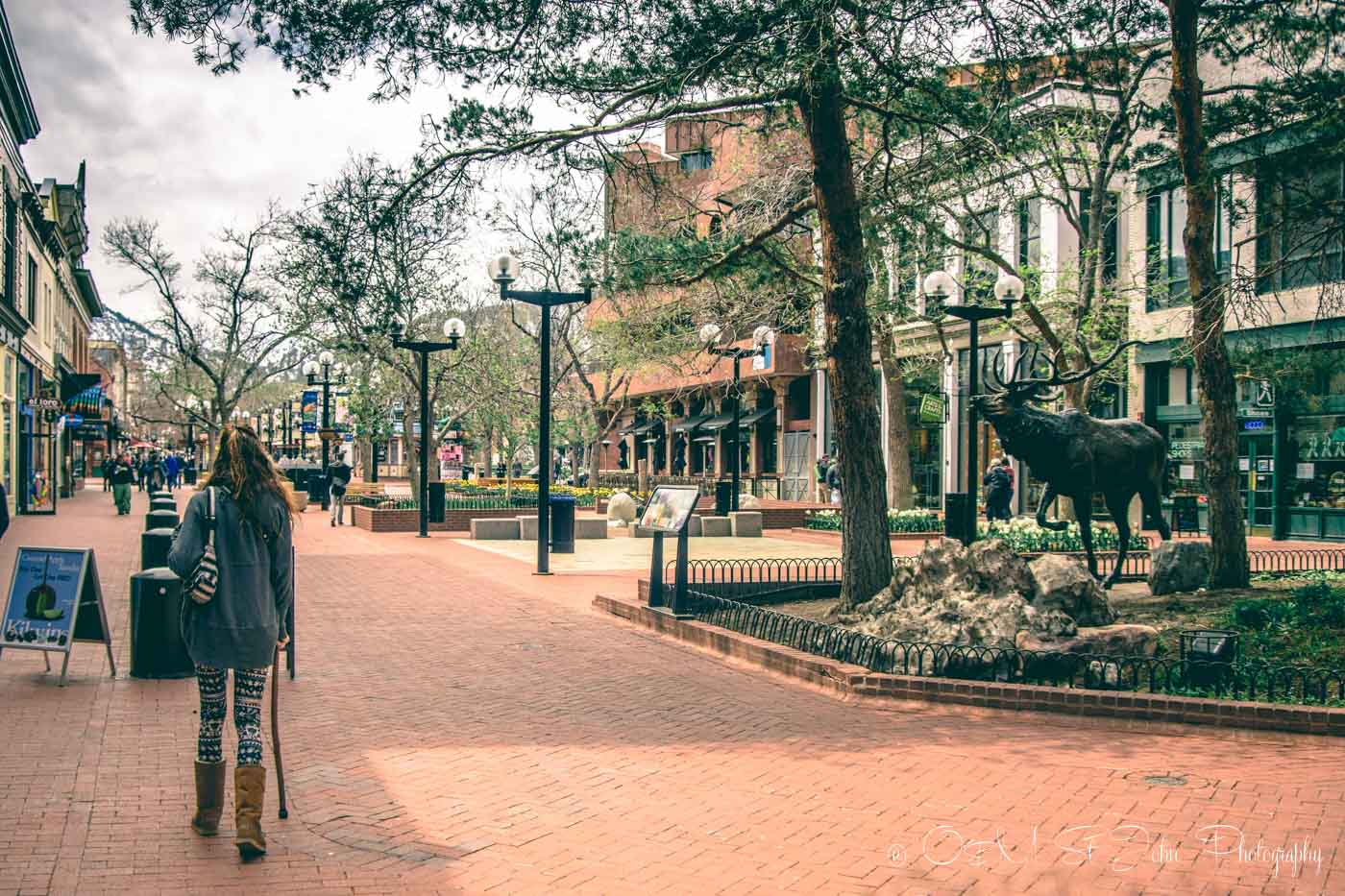 Colorado road trip: Oksana in Pearl Street Mall. Boulder Colorado. USA Road Trip