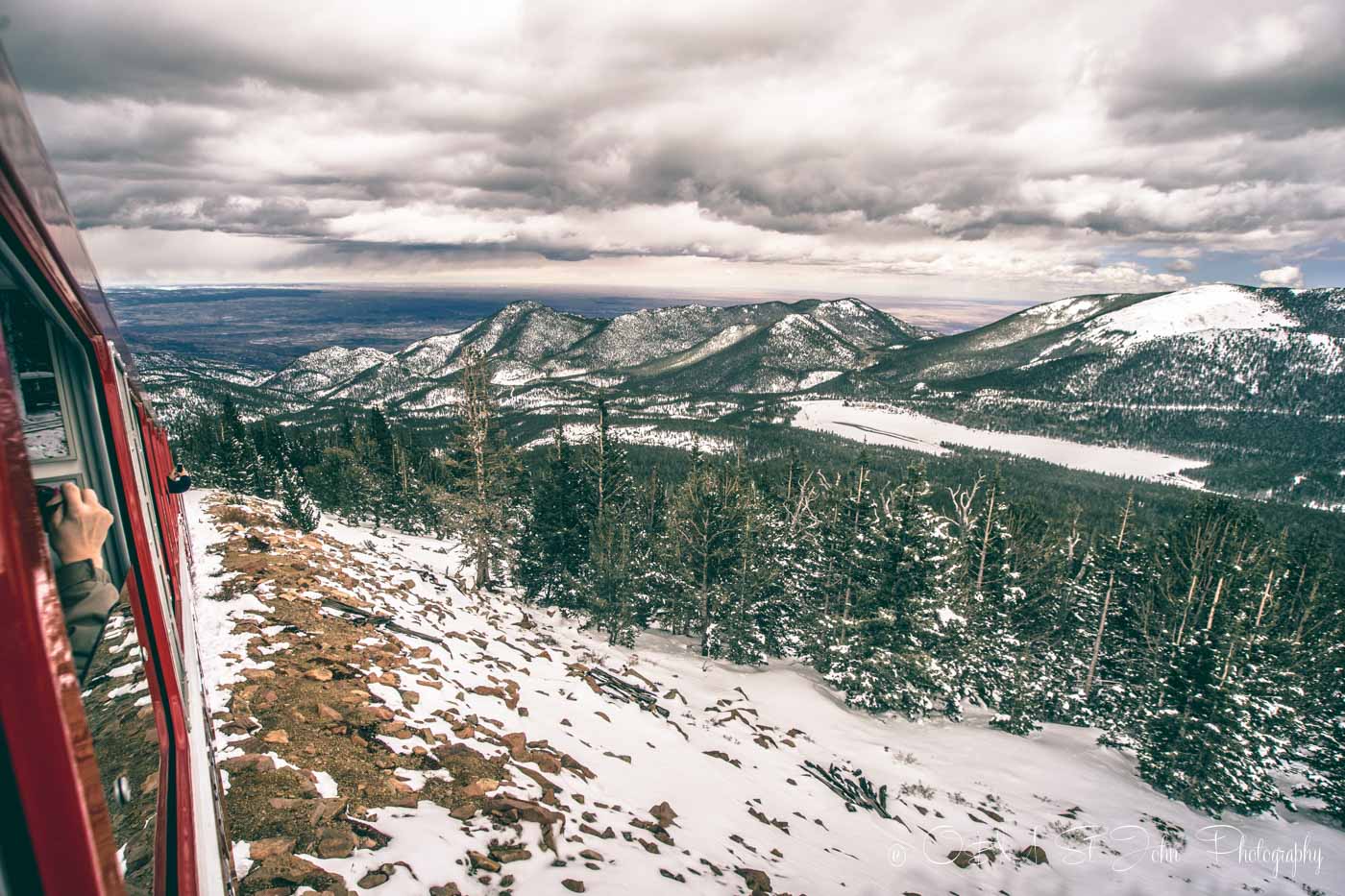 Overlooking Rocky Mountains from the Pikes Peak Cog Railway in Colorado Springs, USA. Road Trip