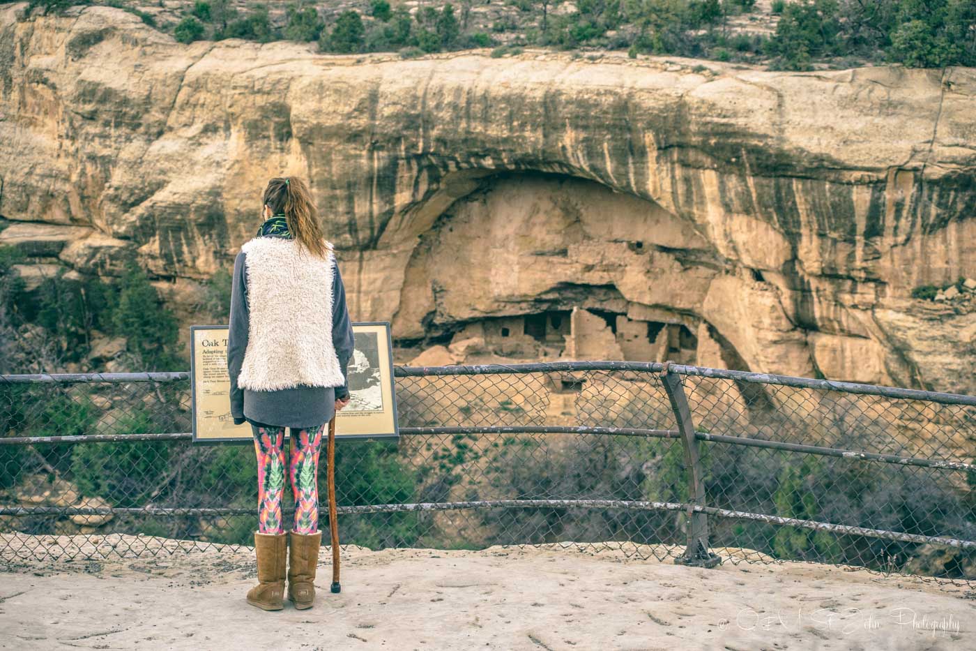 Checking out the remains of the settlement inside the Mesa Verde National Park. Colorado. USA