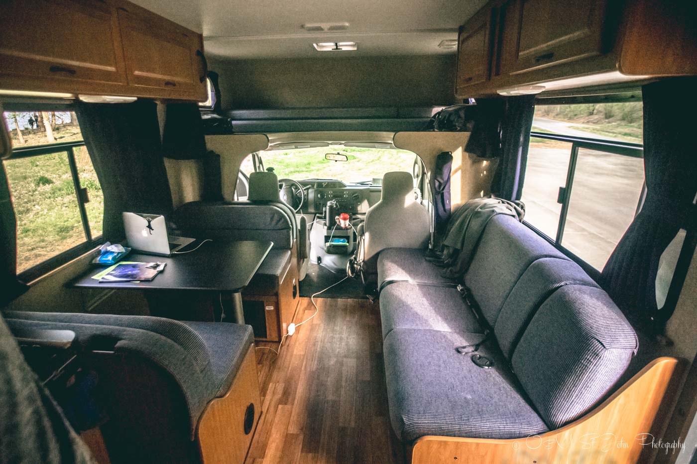 The interior of our Cruise America RV. Road trip planner