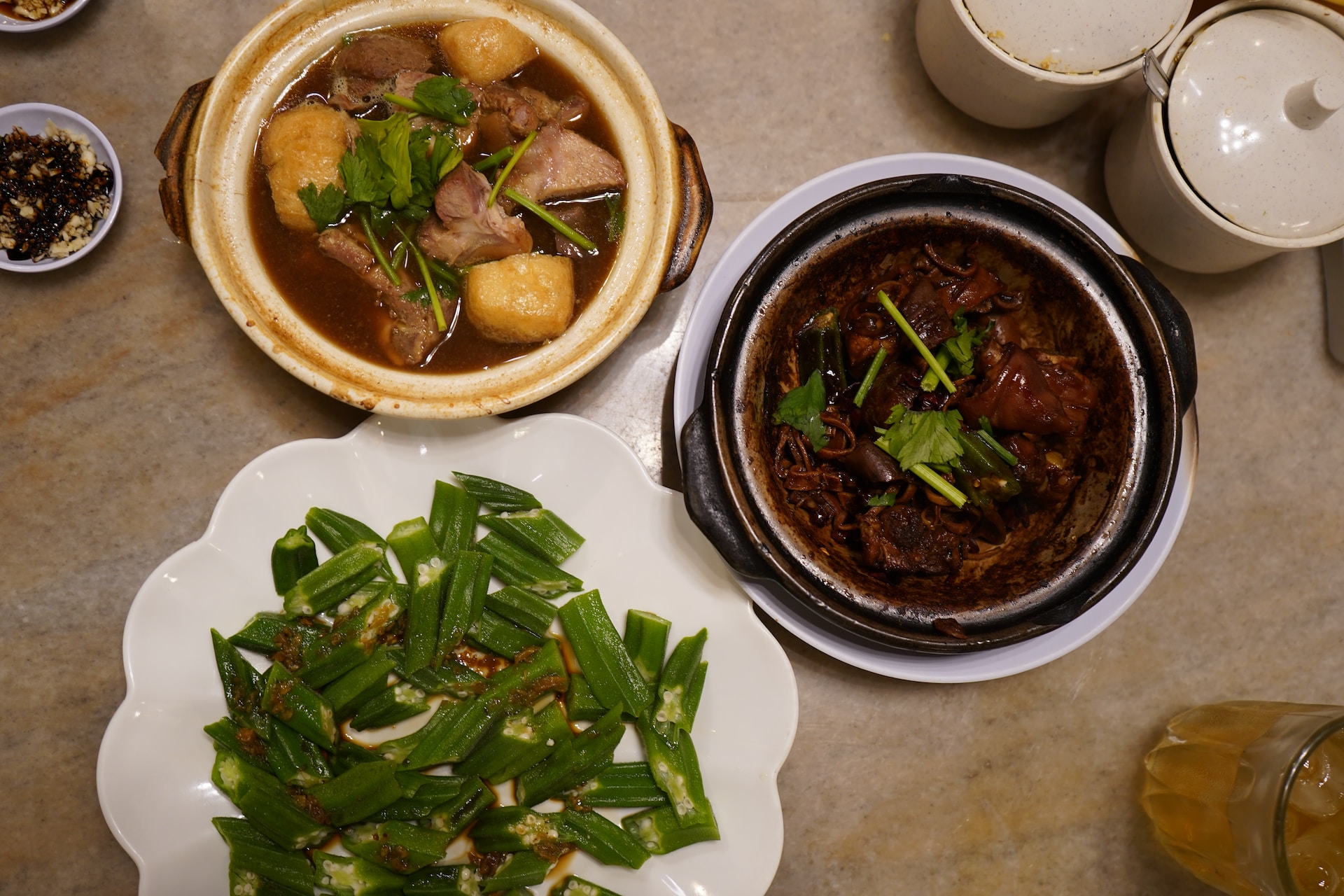 Soup and dry version Bak Kut Teh with Okra on the side