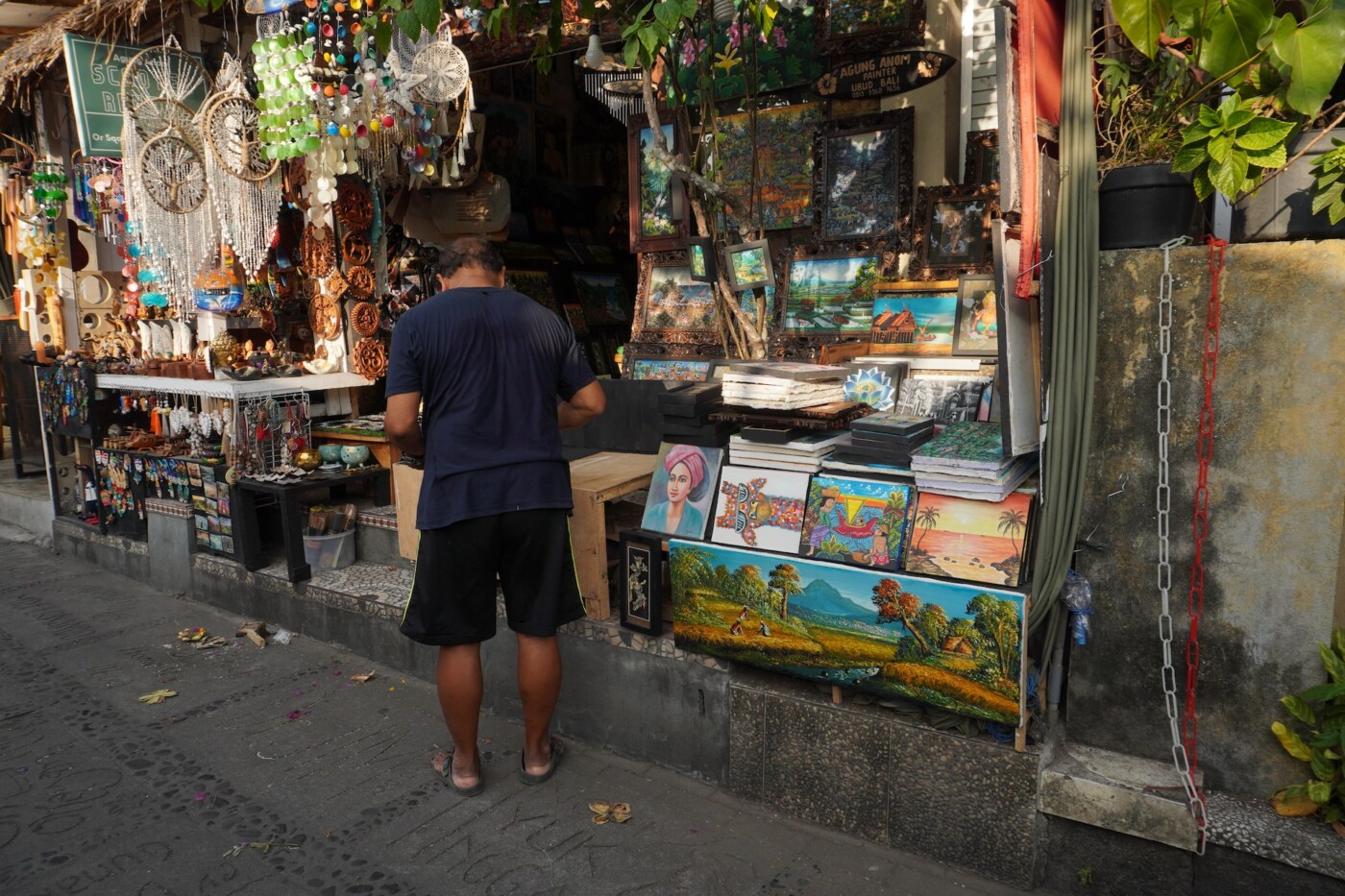 Balinese arts and crafts sold at the streets of Ubud