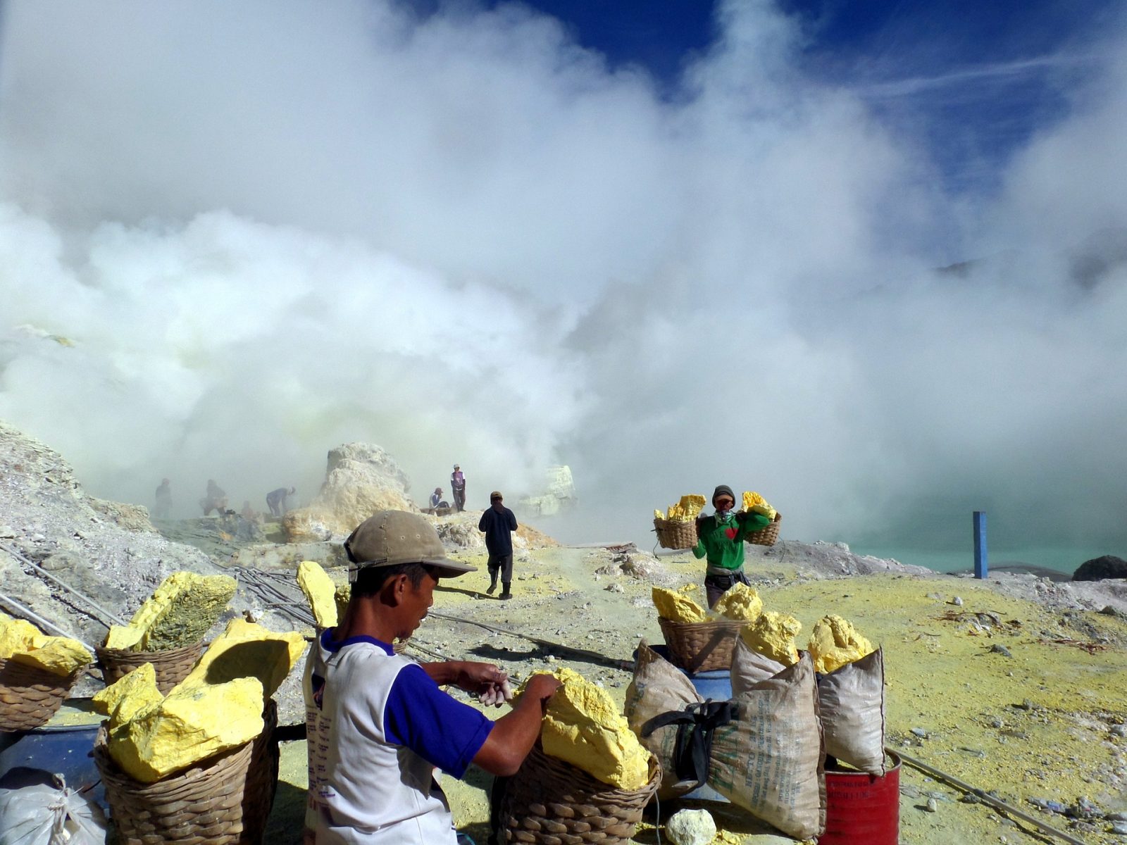 Miners at Ijen Crater, East Java, Indonesia 