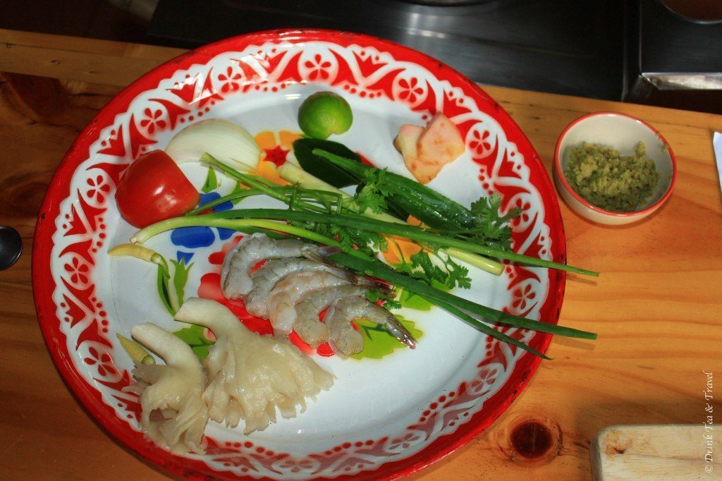 Top Yum Soup ingredients, Thai Farm Cooking School